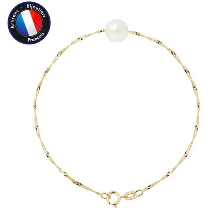 Bracelet - PERLINEA - Perle de Culture dEau Douce 8-9 mm - Or Jaune - Maille Singapour - 18 cm