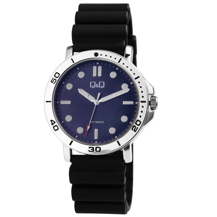 Montre bracelet - Q&Q - Q&Q - Bracelet silicone noir - Cadran bleu - Étanchéité 5 ATM