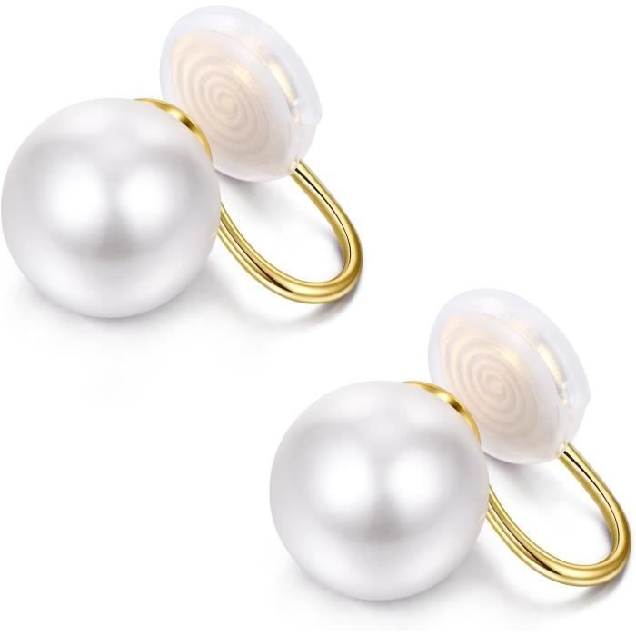 Collier & Boucles D'oreilles Clips Costume Femme - Perles Crème & Marron, Tons Argentés