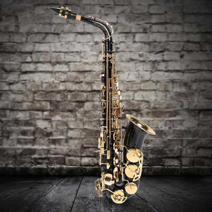 Shipenophy saxophone mi bémol Kit de Saxophone Alto E, Tube de pliage plat en laiton et électrophorèse à musique saxophone Noir