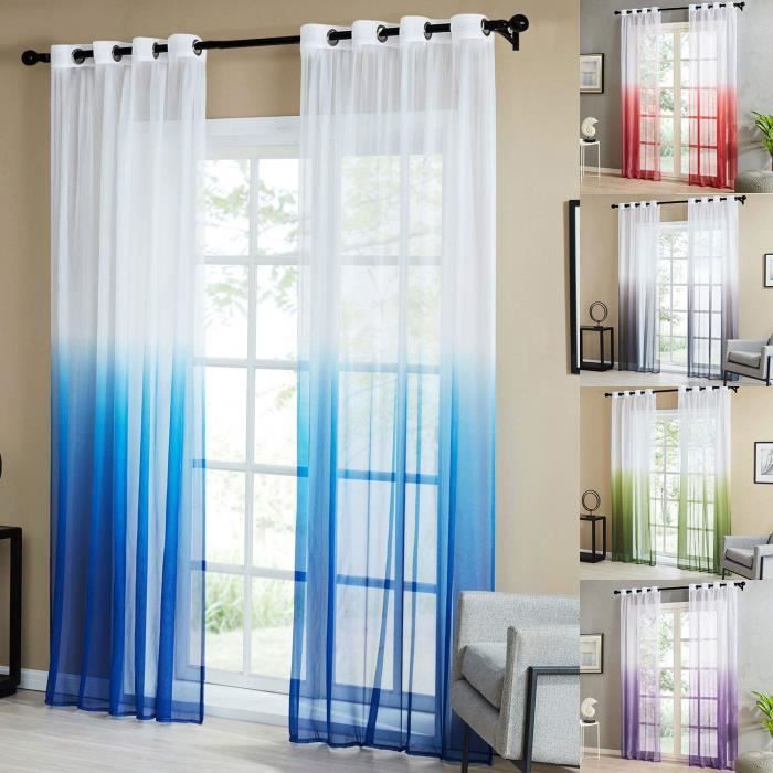 topfinel lot de 2 rideaux voilage a oeillets rideaux d ration pour salon chambre cuisine 140x160 degrade de bleu marine achat vente rideau cdiscount