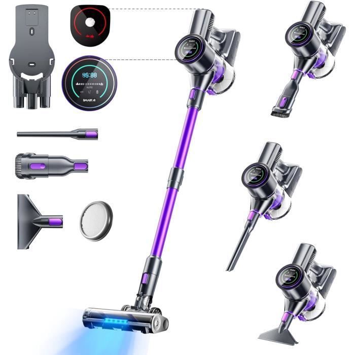 580W/50Kpa 8en1 SmartAi P40 Aspirateur Balai sans Fil 2 LEDs Ecran TactileJusquà 65 Min dautonomie13 LFiltration en 6 étapes - Smartai