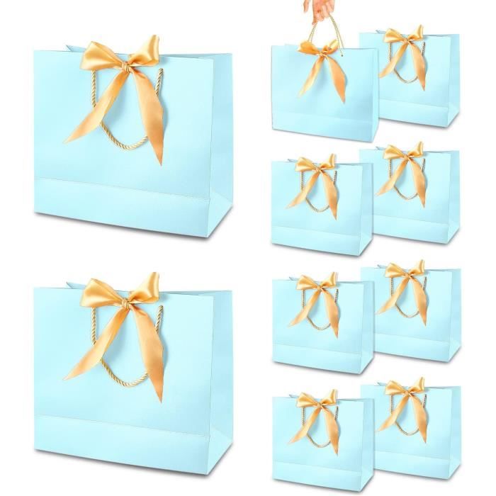 Lot De 4 Pochettes Cadeaux Avec Anse - 27x21x8 Cm, Papier épais, Ruban Arc Et Cartes, Blanc, Pour Mariage, Anniversaire