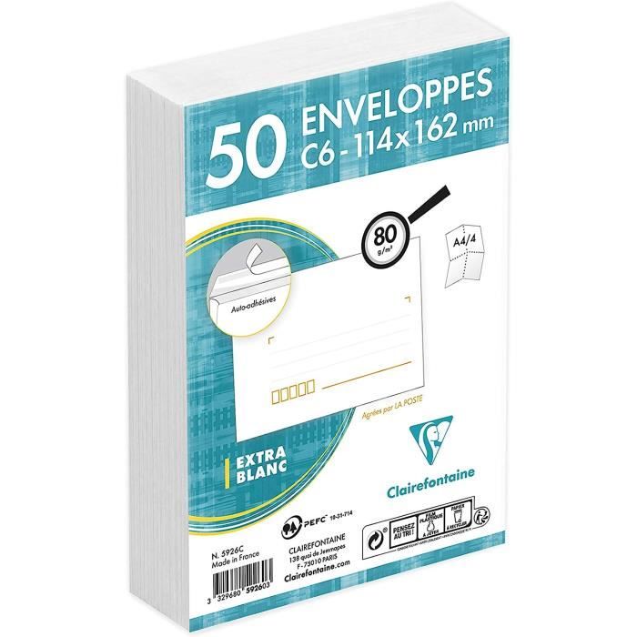 Enveloppes C6 114x162 mm blanc 90g (boîte de 500) - enveloppe blanc
