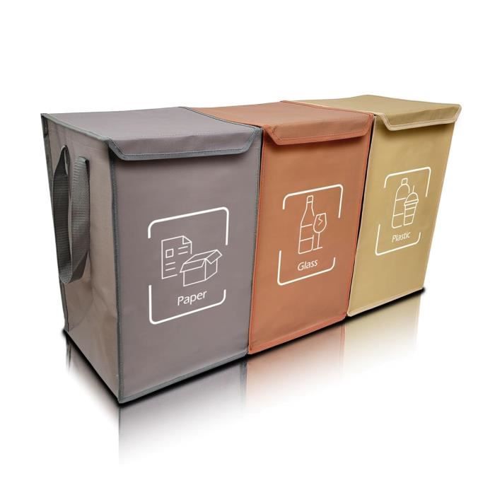 Poubelle De Tri Sélectif 3 Compartiments - Bac Recyclage Déchets Avec Bouchon - NYIKA