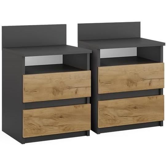 Tables De Nuit Vicco Monty - Lot De 2 - Blanc/Sonoma - 25x59cm - Rangement Pratique