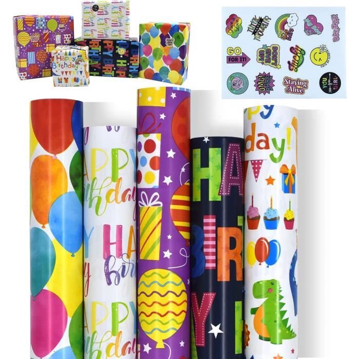 Lot De 5 Rouleaux Papier Cadeau Multicolore - 43 Cm X 3 M - Idéal Anniversaire, Mariage, Fête Des Mères Et Saint-Valentin
