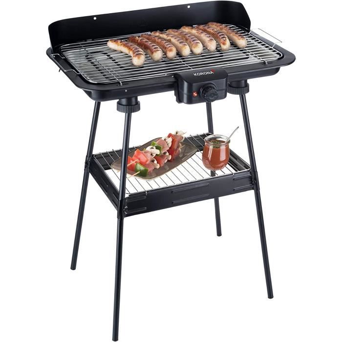Korona 46221 Barbecue électrique sur pied avec grille XXL (51 x 30 cm), 2200 W, protection contre le vent, témoin lneux, interru364