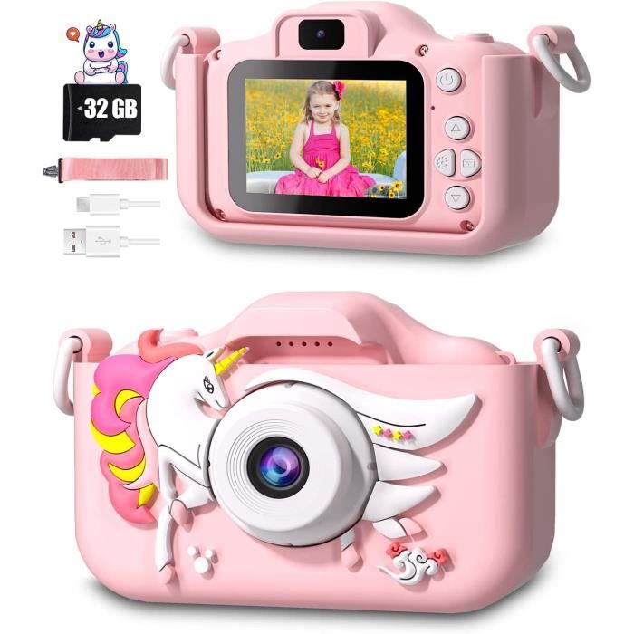 MINIBEAR Appareil Photo pour Enfant 2,4 Pouces 1080p HD Apareille Photo Numerique avec Écran IPS 30 MP Caméscope Cadeau pour Fille 1200 mAh Enregistreur Vidéo pour Enfant avec Carte TF 32 G
