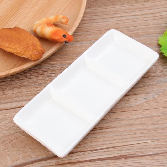 Lot De 2 Assiettes Compartimentées Céramique Blanche - Pour Sauces, Apéritifs, Condiments