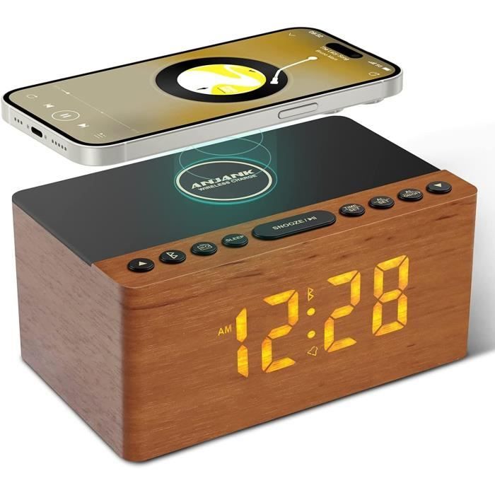 Réveil intelligent AI avec écran HD et chargement sans fil - Bluetooth 5.4, RVB dynamique, double alarme, haut-parleur Hi-Fi pour chambre à coucher (blanc