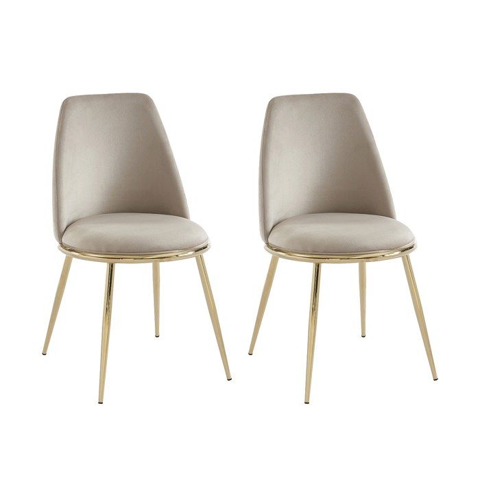 Lot de 2 chaises en velours et métal doré - Beige - NEBINA