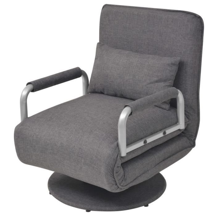 vidaXL Fauteuil pivotant et canapé-lit Gris foncé Tissu