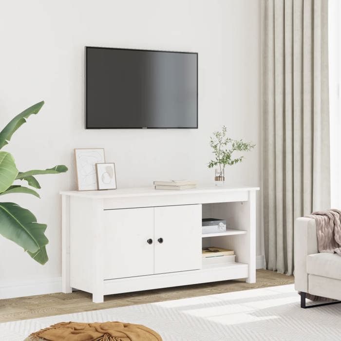 vidaXL Meuble TV Blanc 103x365x52 cm Bois de pin massif 814590