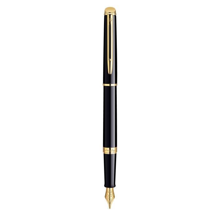 Waterman 2019844 Expert stylo plume avec attributs pointe moyenne et étui à en cuir Noir 