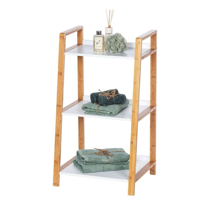 etagere de salle de bain en bambou finja l 43 x h 76 cm blanc achat vente armoire de toilette etagere de salle de bain en cdiscount
