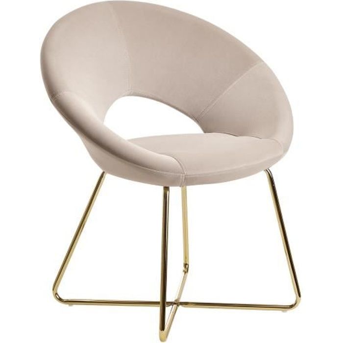 chaise de salle à manger en velours beige - wohnling - shell tissu/métal - design rembourré
