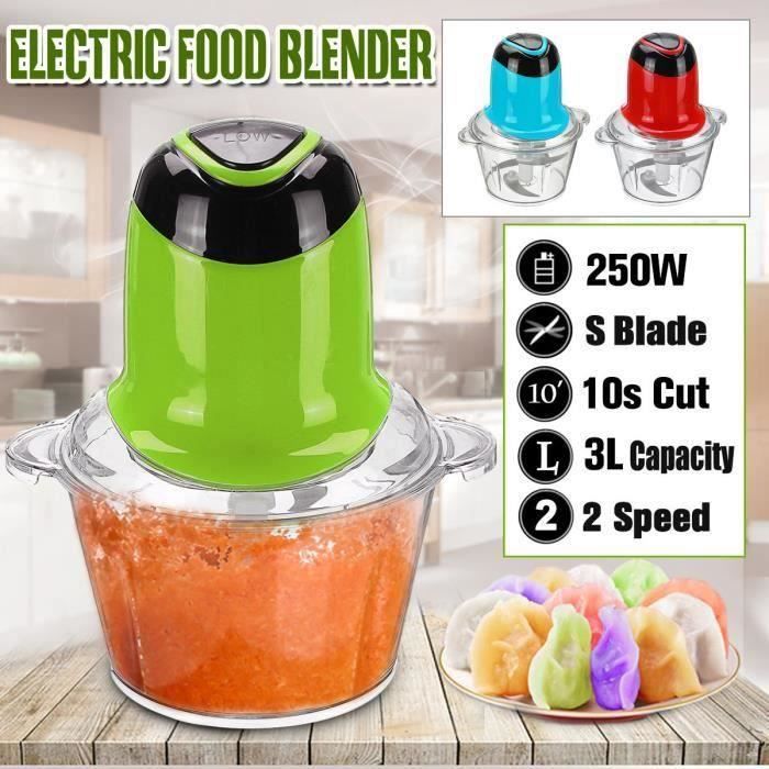 Hachoir électrique 500W - 2 Bols (verre 1,8L + Inox 2L) Avec 2 Jeux De Lames, 2 Vitesses