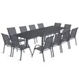 Salon de jardin POLY extensible table 135-270 CM et 12 chaises gris foncé-1