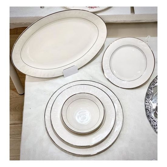 service de table en porcelaine 25 pieces argente rond cdiscount maison
