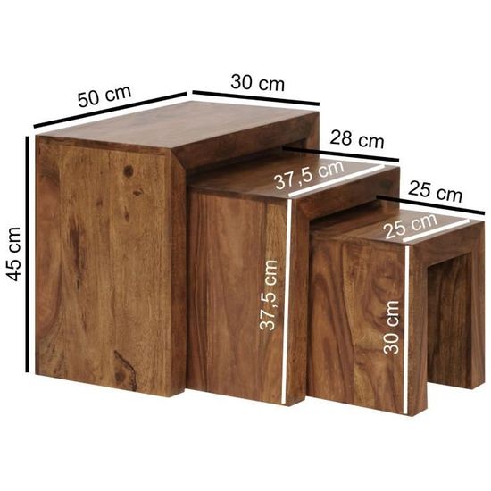 Tables Gigognes En Bois Massif Sheesham (Palissandre) | Lot De 2, Formes Rein, 45x45x30 Cm Environ, Style Campagne - 2