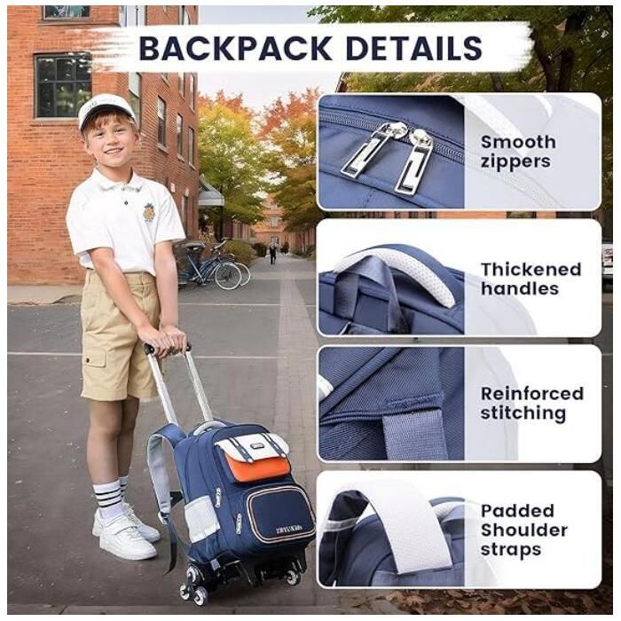 Cartable a Roulette Garcon Primaire, 28 Litres Sac à Dos pour