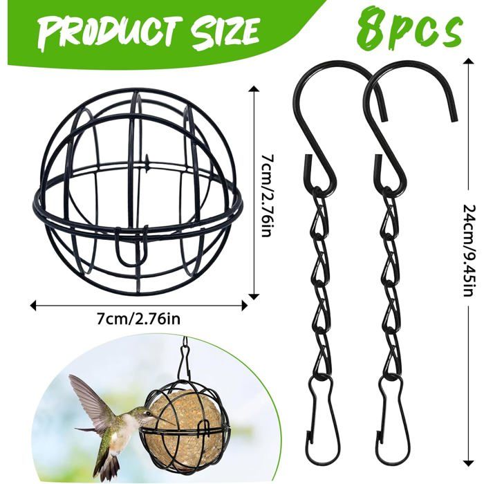 8 Supports Pour Boules De Graisse à Oiseaux – Mangeoire Suspendue, Acier Inox, Crochet En S Inclus