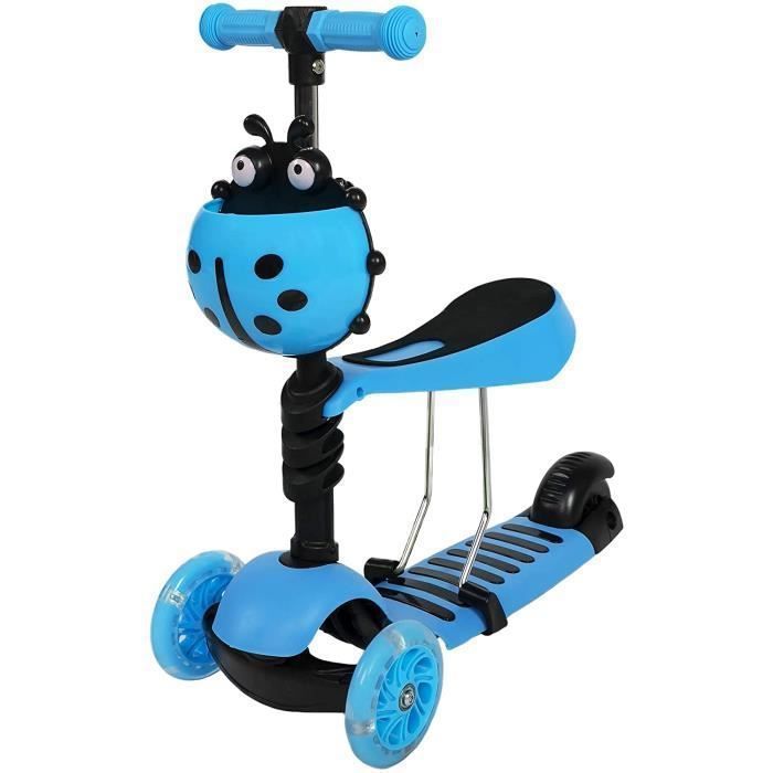 Trottinette enfants kickboard scooter à 3 roues réglable en hauteur avec sièges amovibles pour