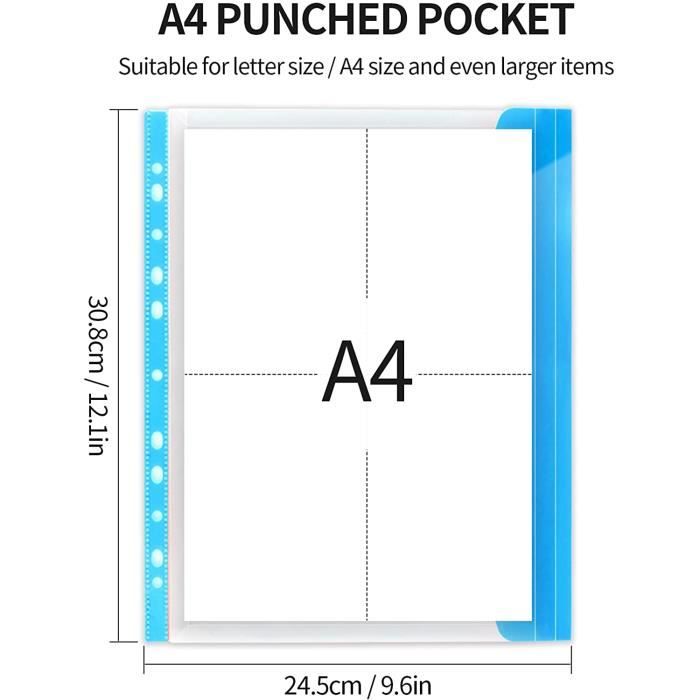 48 Pochettes Plastique A4 Avec Fermeture Scratch - Porte-Documents Perforés - Étiquettes Incluses