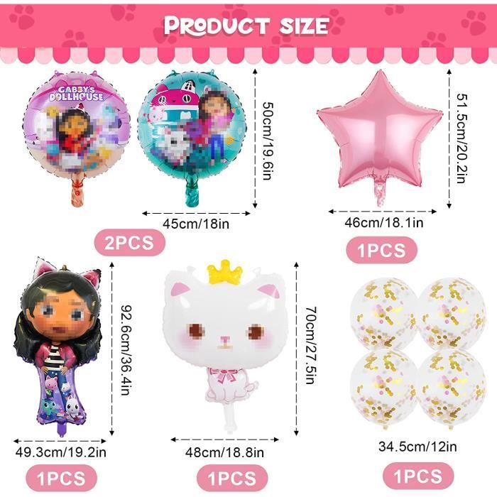 GUBOOM Déco Anniversaire Gabby Chat – Ballons Latex Et Alu, Bannière – Thème Féerique Pour Fille 5 Ans