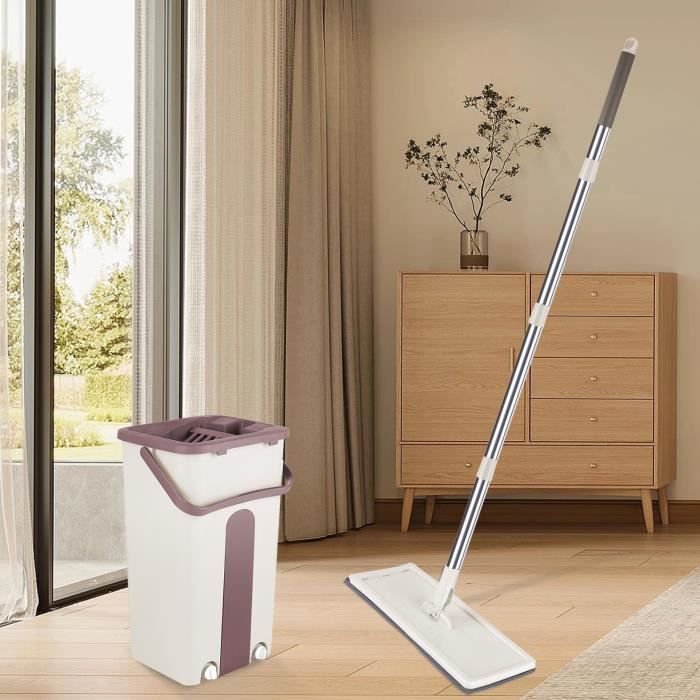 Serpillère à Essorage Automatique Avec Seau - Tête Amovible Et Panier Essoreur - Kit Lavage Sol - Pratique Et Efficace