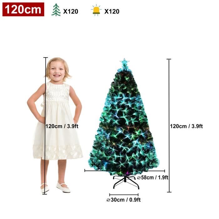 Sapin De Noël Artificiel Lumineux 120 Cm - Avec Fibres Optiques Colorées Et Flocons De Neige LED - Décoration Intérieure/extérieure - 5