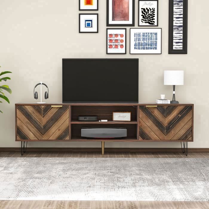 Merax Meuble Et Tv 3 Portes, Bas 160 Cm, Salon, Noir Bois
