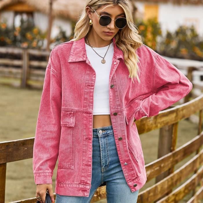 Denim Jacket Veste Rose En Jean Veste En Jeans Femme Mi Saison