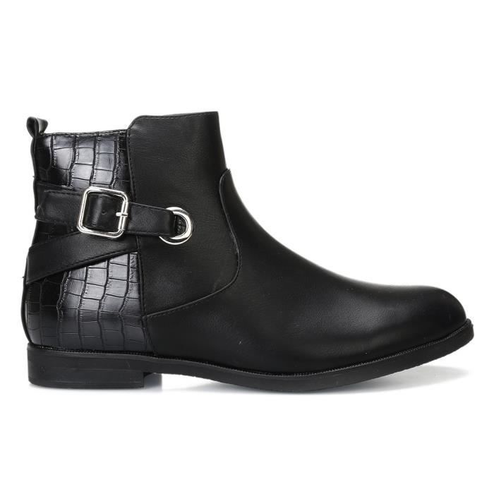 Bottines noires bi mati re en simili cuir et effet croco grandes