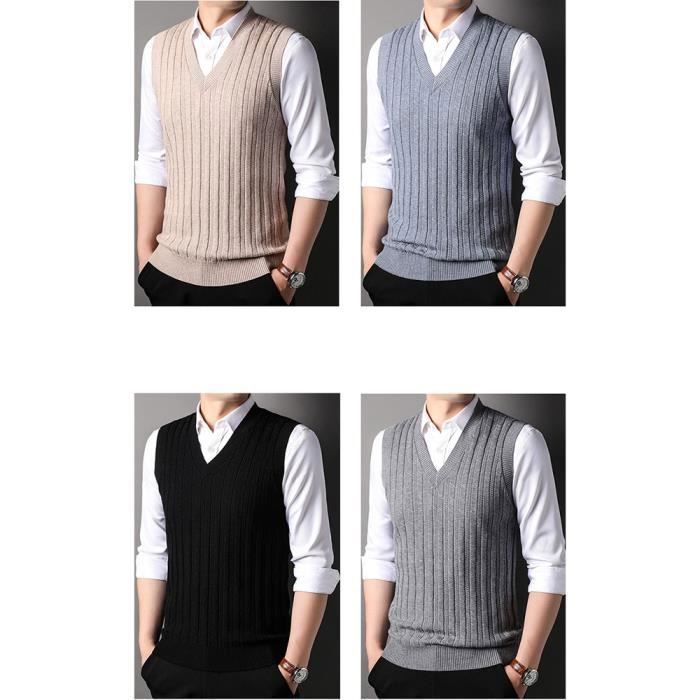 Gilet Sans Manches Homme Cardigan Tricoté - Col Baseball, Fermeture éclair, Automne/hiver