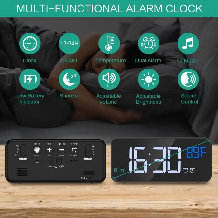 Réveil numérique électronique intelligent LED miroir snooze table Réveil numérique électronique intelligent LED miroir snooze table
