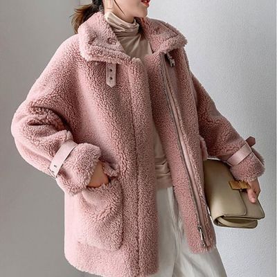 manteau peau de mouton rose
