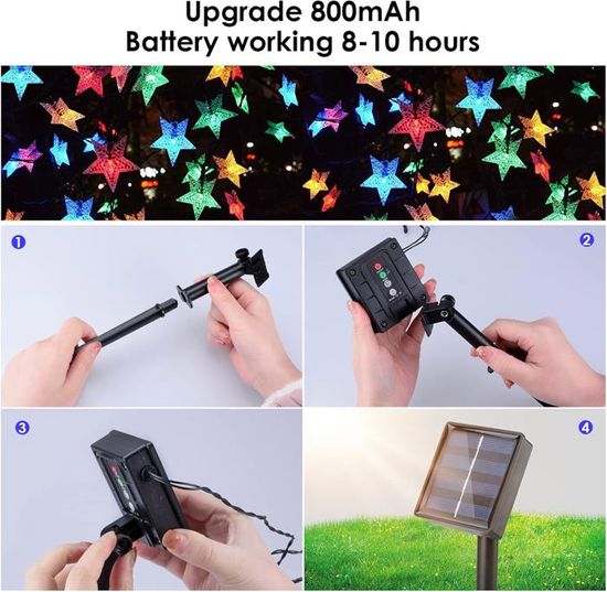 Guirlande Lumineuse Solaire, 7 M, 50 LED, 8 Modes, étanche, Pour Jardin