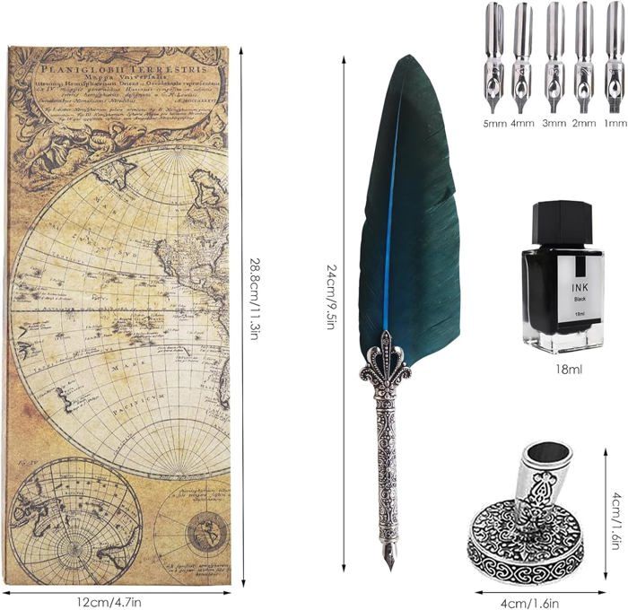 PATIKIL Stylo à Bille à Plume De 30 Cm, 1 Stylo Plume Vintage Plaqué Raffiné, Pour Calligraphie, écriture, Cadeau De Mariage, Vert