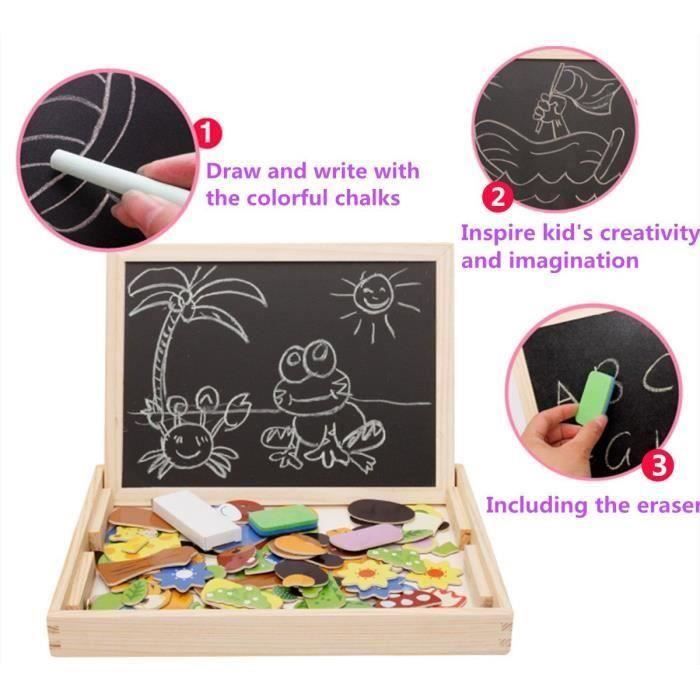 Puzzle Magnétique En Bois 110 Pièces – Animaux – Chevalet Double Face Noir/blanc – Dès 3 Ans – Livré Avec Craies Et Crayon
