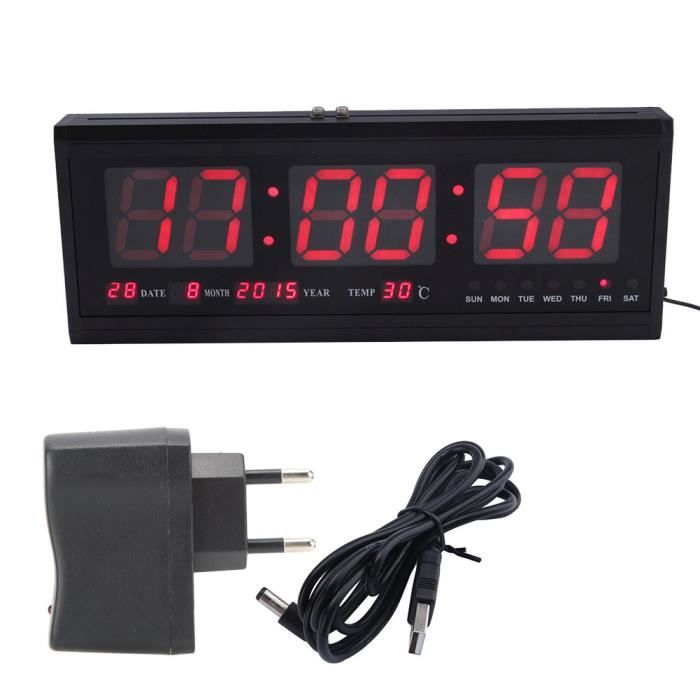 Horloge Murale LED TESUGN 48cm – Date, Température, Semaine – Design Moderne Verre Et Alu