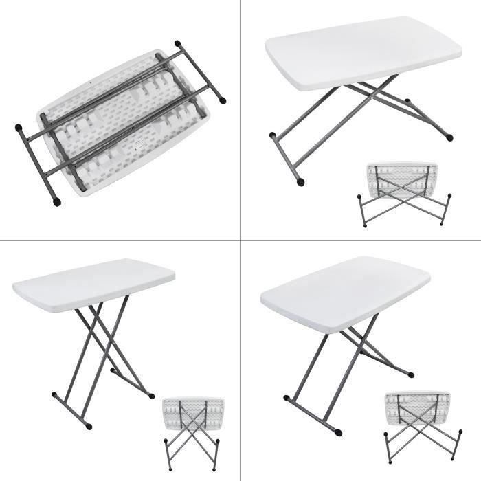 Table De Jardin Pliable En Plastique - Hauteur Ajustable 50/62/74 Cm, Plateau 76x50 Cm, Légère Et Stable