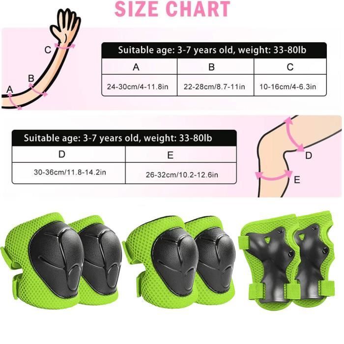 Kit Protection Enfant 6 En 1 - Genouillères, Coudières, Poignets Pour Skate, Roller, Vélo - 3 à 12 Ans - 9