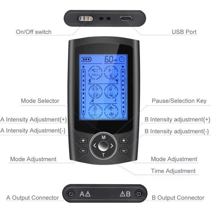 Électrostimulateur Musculaire TENS EMS ME89 PRO - 7 Modes Personnalisables - Soulagement Douleur & Stimulation - 4 Électrodes Incluses