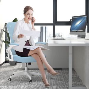 Chaise De Bureau Pivotante BAKAJI - Tissu Respirant Bleu Clair - Hauteur Réglable 116-126cm - Neuf En Boîte