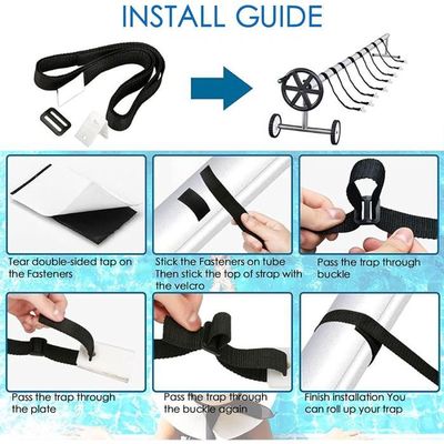 Kit 8 Sangles + Boucles + Pinces Pour Film Solaire Piscine - Fixation Universelle Rouleau Solaire Intex Bestway