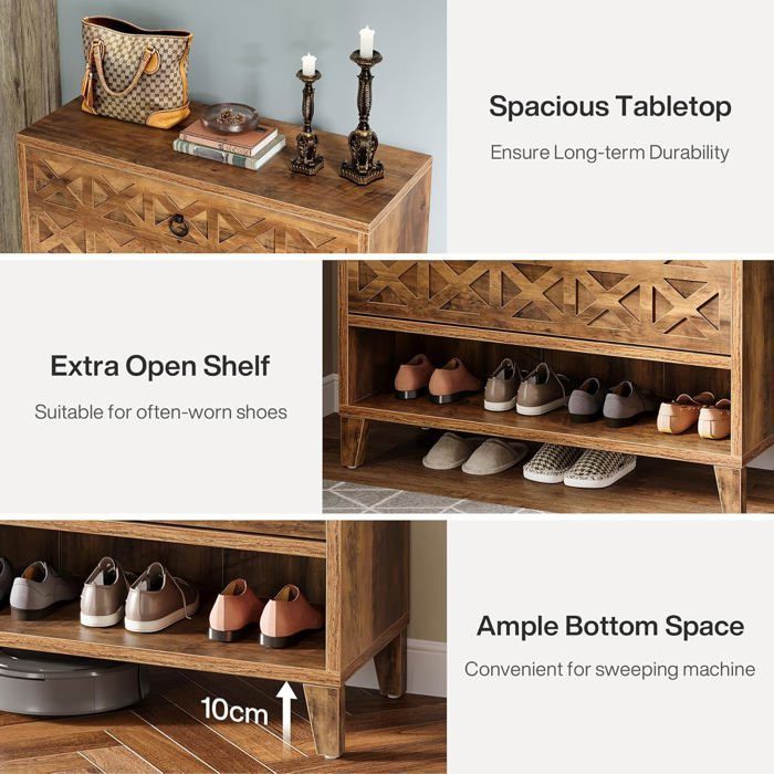 Meuble à Chaussures 6 étagères Avec 2 Portes - Rangement Moderne Pour 20 Paires, Design Marron, Idéal Pour L'entrée Ou La Chambre