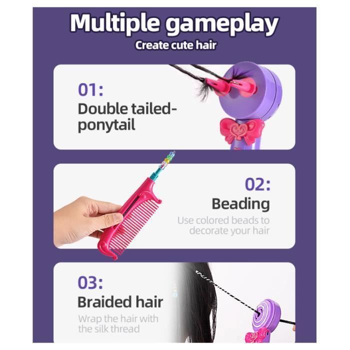 BITOYO Machine à Tresser Les Cheveux – Set De Coiffure Pour Filles Avec Perles Colorées, Clips Et Élastiques – Cadeau Créatif Dès 5 Ans