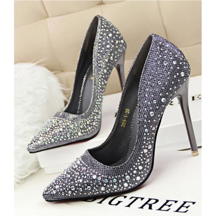Minetom Femme Escarpin Talon Haut Elegant Brillant Strass Stilettos Soiree Mariage Bal Classique Chaussures Achat Vente Minetom Femme Escarpin Talon Haut Elegant Brillant Strass Stilettos Soiree Maria...